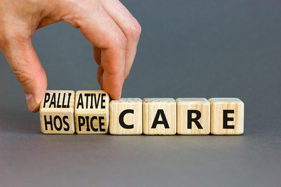 Wooden blocks spelling out Palliative Care