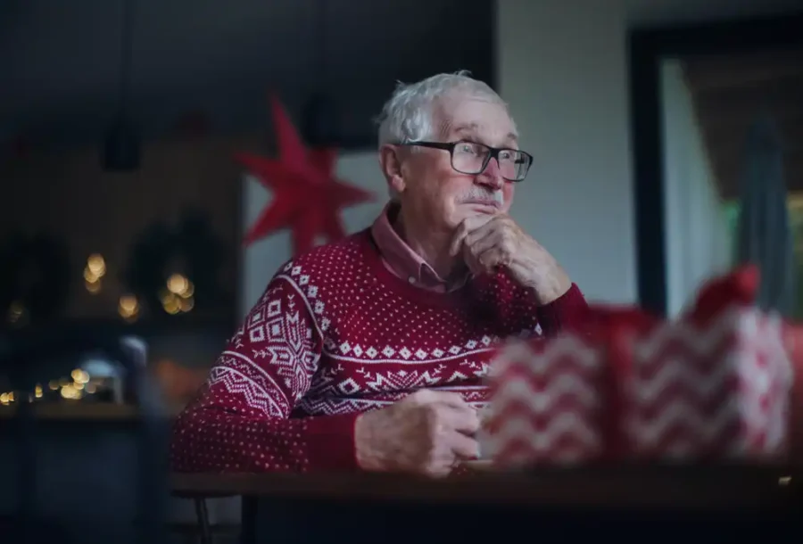 A grieving elderly man over the holidays
